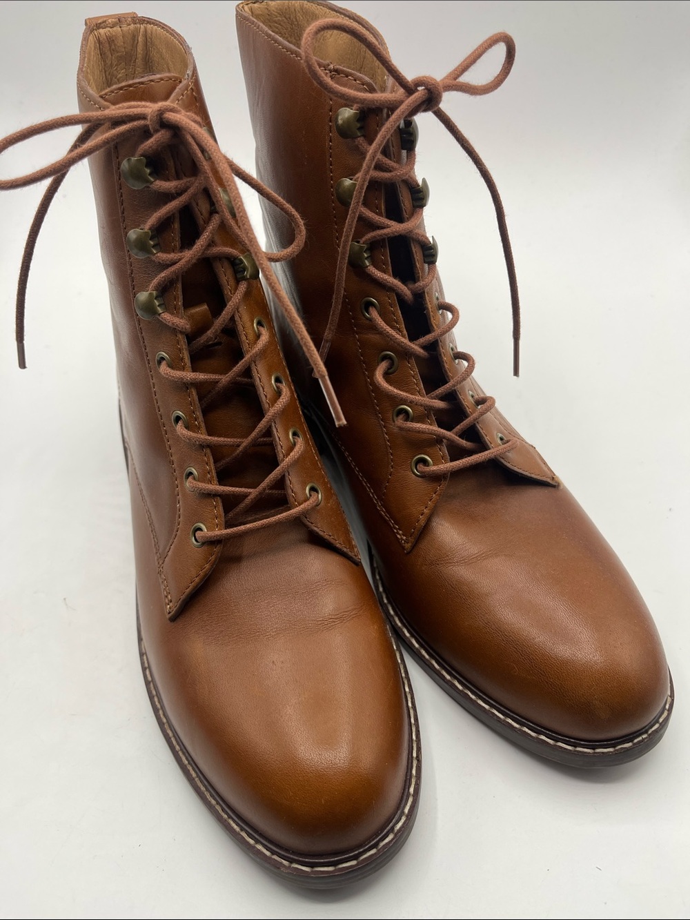 Madewell Cognac Leather Lace-Up Ankle Boots